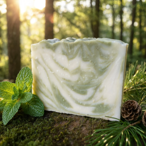 peppermint pine soap in forest