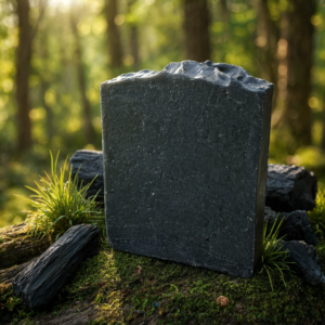 tallow charcoal soap in forest