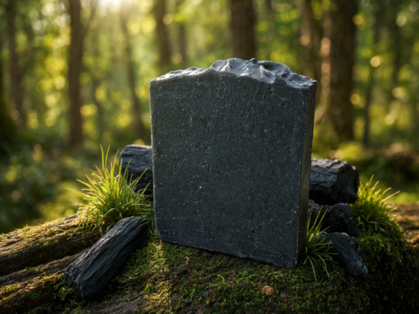 tallow charcoal soap in forest